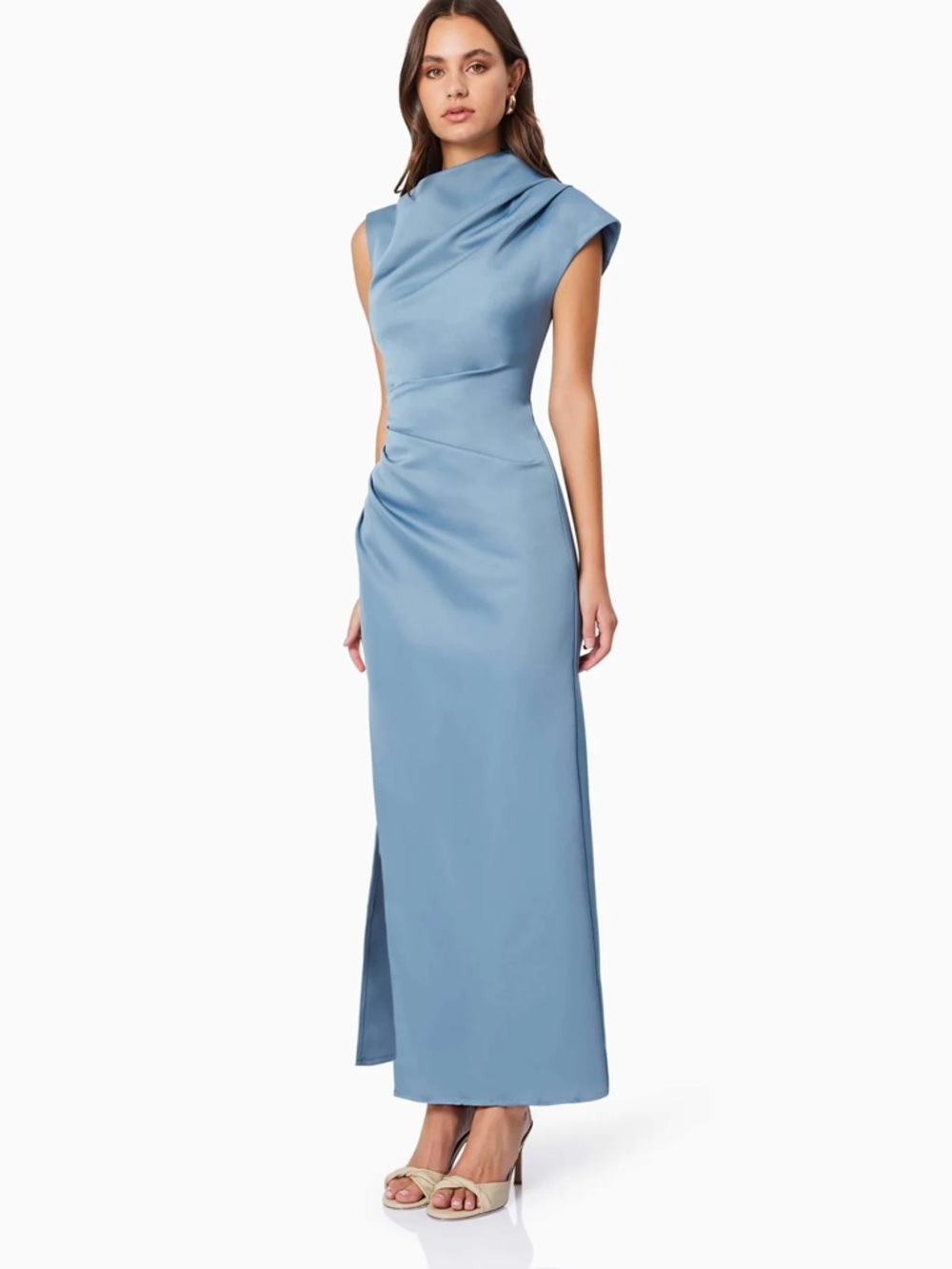 Elliatt Dusty Blue Satin One-Shoulder Gown - Picture 2 of 3